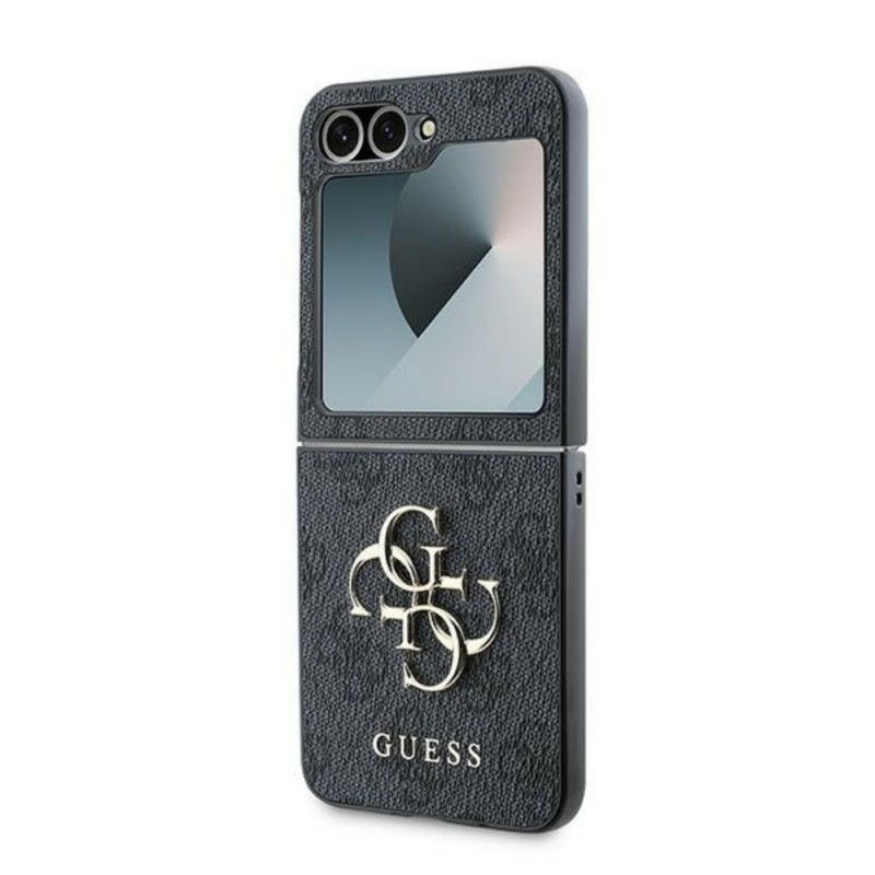 Оригинален кейс Guess Leather 4G Metal Logo, За Samsung Galaxy Z Flip6, Черен