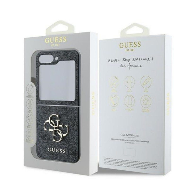 Оригинален кейс Guess Leather 4G Metal Logo, За Samsung Galaxy Z Flip6, Черен