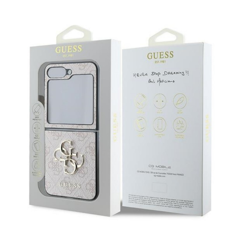 Оригинален кейс Guess Leather 4G Metal Logo, За Samsung Galaxy Z Flip6, Розов