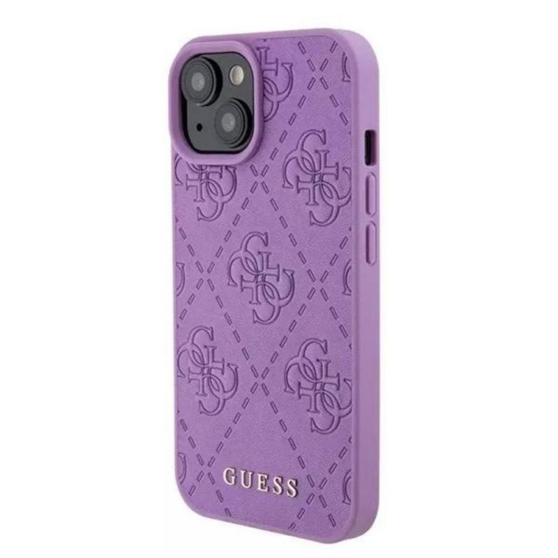 Оригинален кейс Guess Leather 4G Stamped, За iPhone 15 (6.1), Лилав