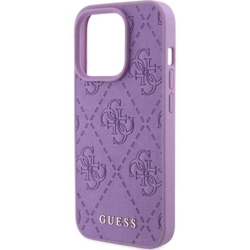 Оригинален кейс Guess Leather 4G Stamped, За iPhone 15 (6.1), Лилав