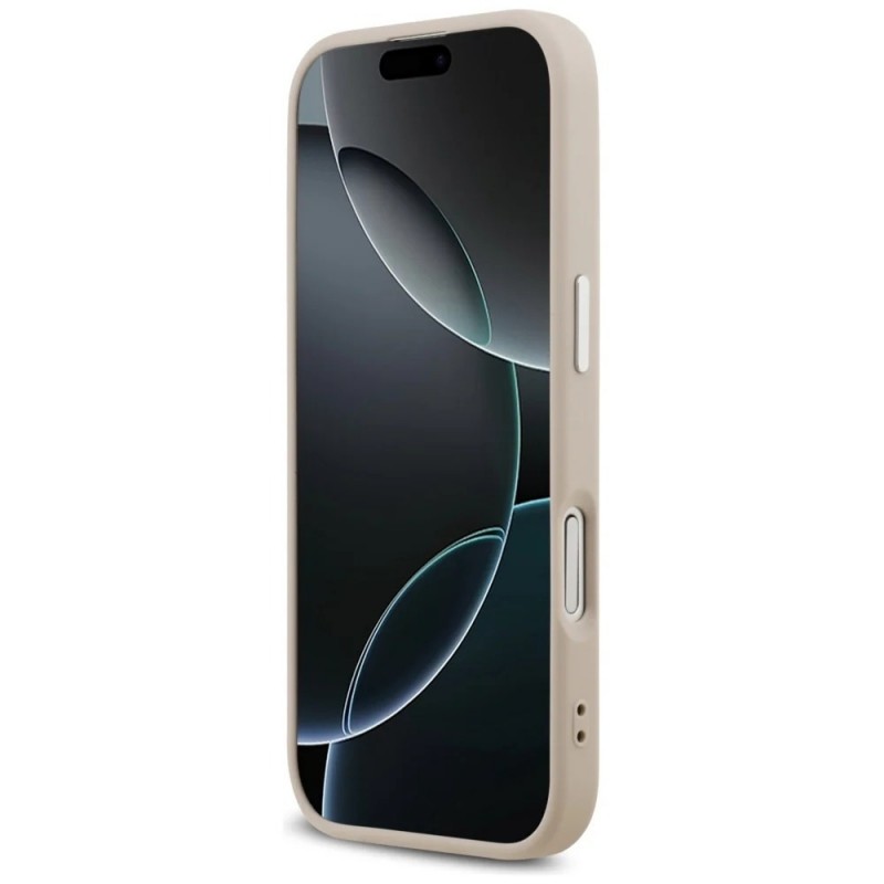 Оригинален кейс Guess Leather Triangle Metal Logo, За iPhone 17 (6.3), Розов