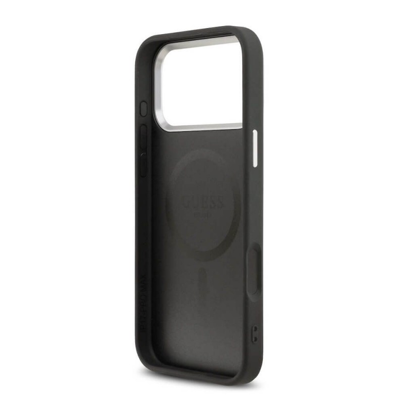 Оригинален кейс Guess Leather Triangle Metal Logo, За iPhone 17 Pro Max (6.9), Черен