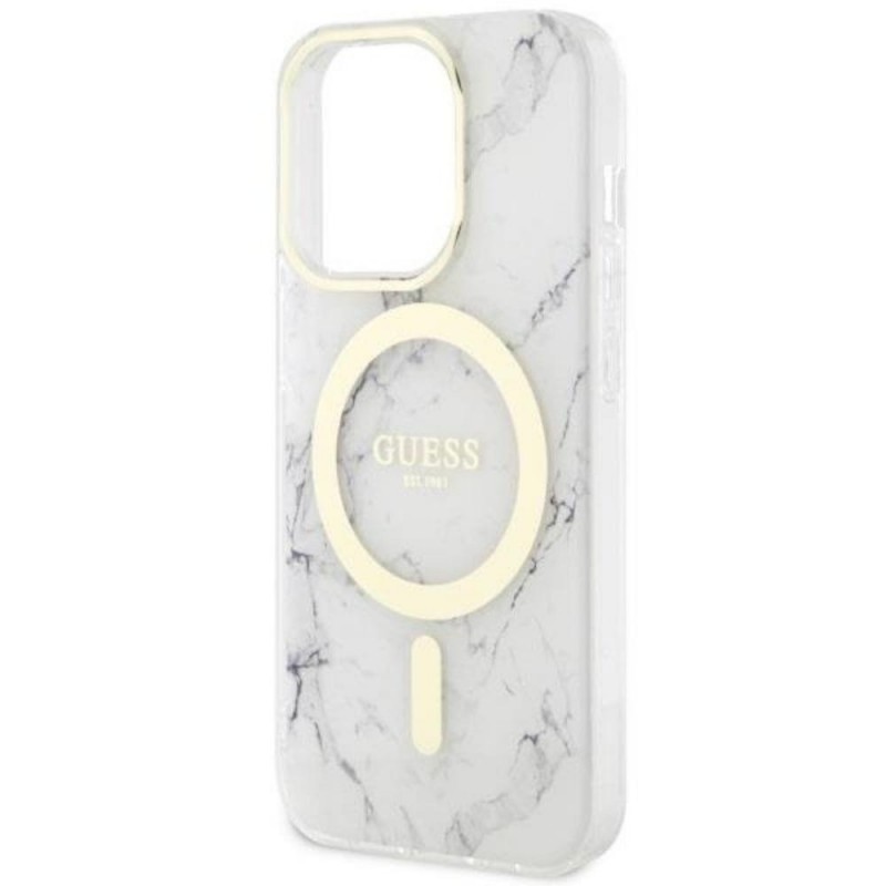 Оригинален кейс Guess Marble MagSafe, За iPhone 14 Pro Max (6.7), Бял