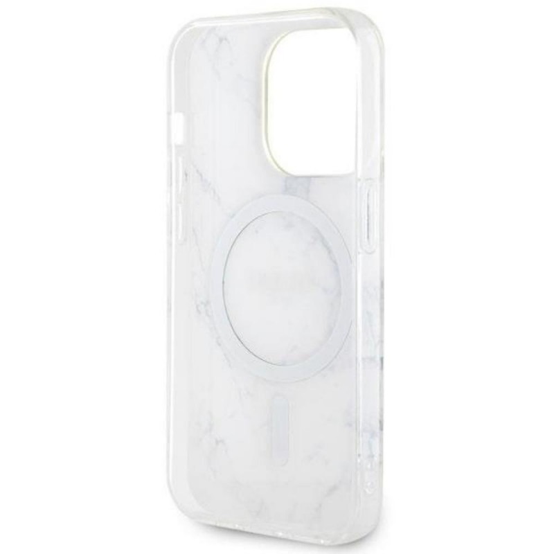 Оригинален кейс Guess Marble MagSafe, За iPhone 14 Pro Max (6.7), Бял