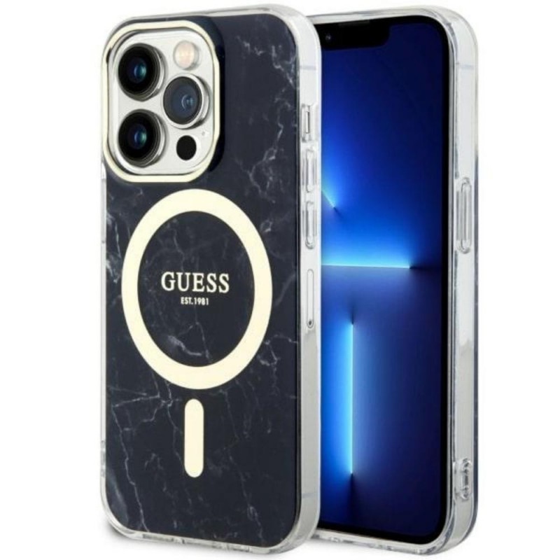 Оригинален кейс Guess Marble MagSafe, За iPhone 14 Pro Max (6.7), Черен