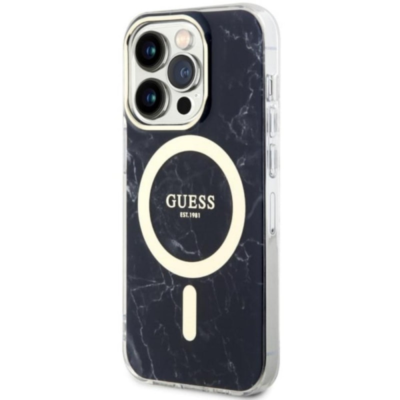 Оригинален кейс Guess Marble MagSafe, За iPhone 14 Pro Max (6.7), Черен