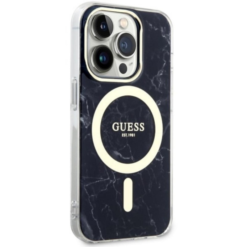 Оригинален кейс Guess Marble MagSafe, За iPhone 14 Pro Max (6.7), Черен