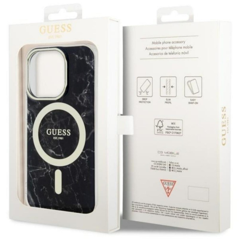 Оригинален кейс Guess Marble MagSafe, За iPhone 14 Pro Max (6.7), Черен