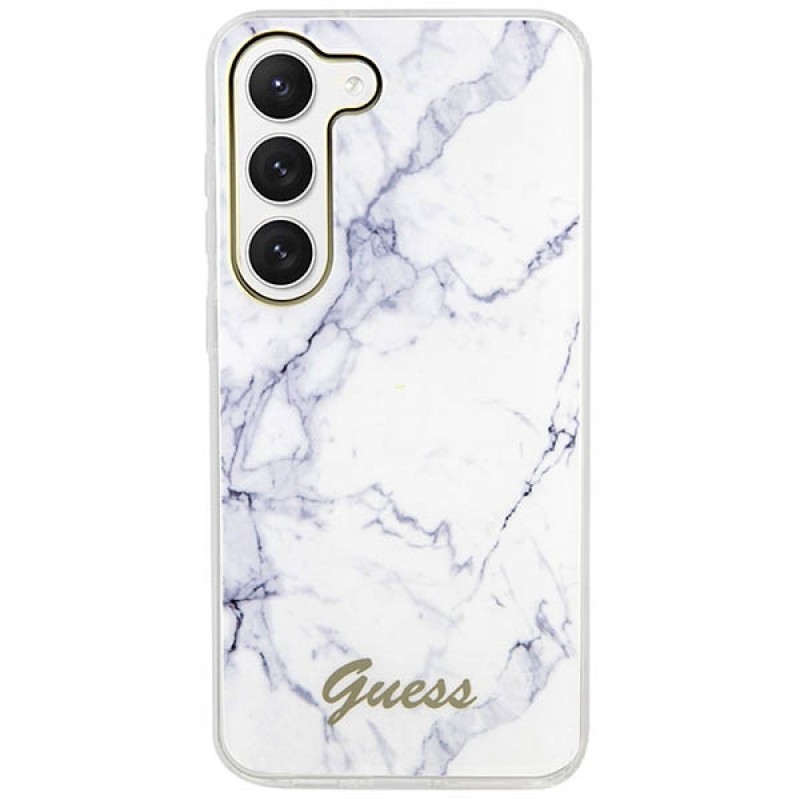 Оригинален кейс Guess Marble, За Samsung Galaxy S23 Ultra (S918B), Бял