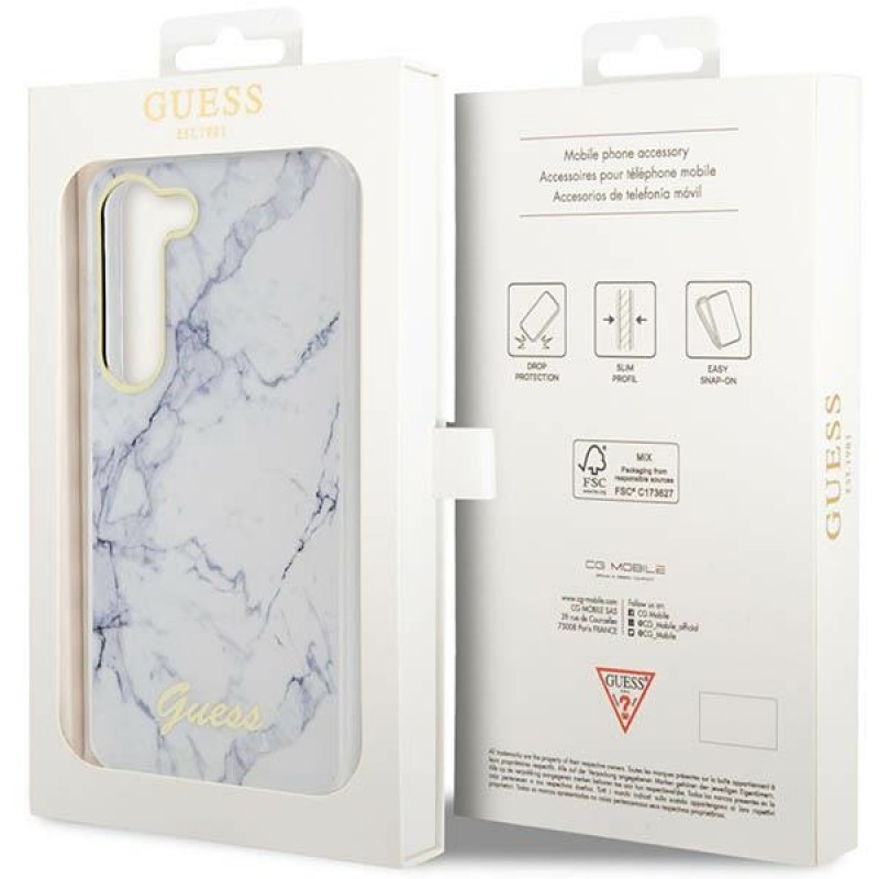Оригинален кейс Guess Marble, За Samsung Galaxy S23 Ultra (S918B), Бял