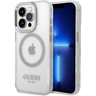 Оригинален кейс Guess Metal Outline Magsafe, За iPhone 14 Pro (6.1), Сребрист