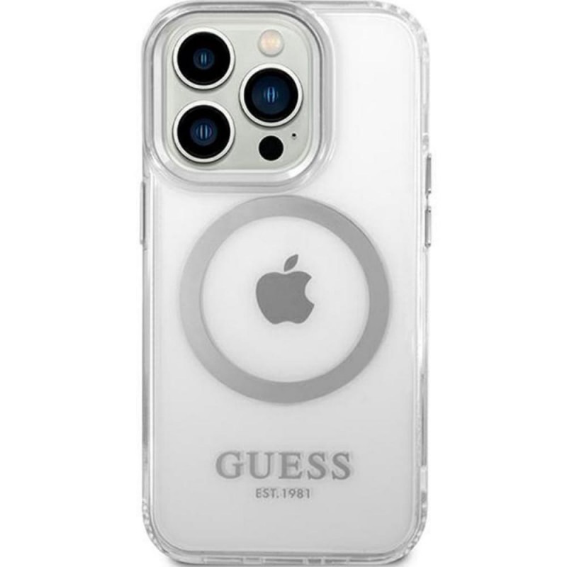 Оригинален кейс Guess Metal Outline Magsafe, За iPhone 14 Pro (6.1), Сребрист