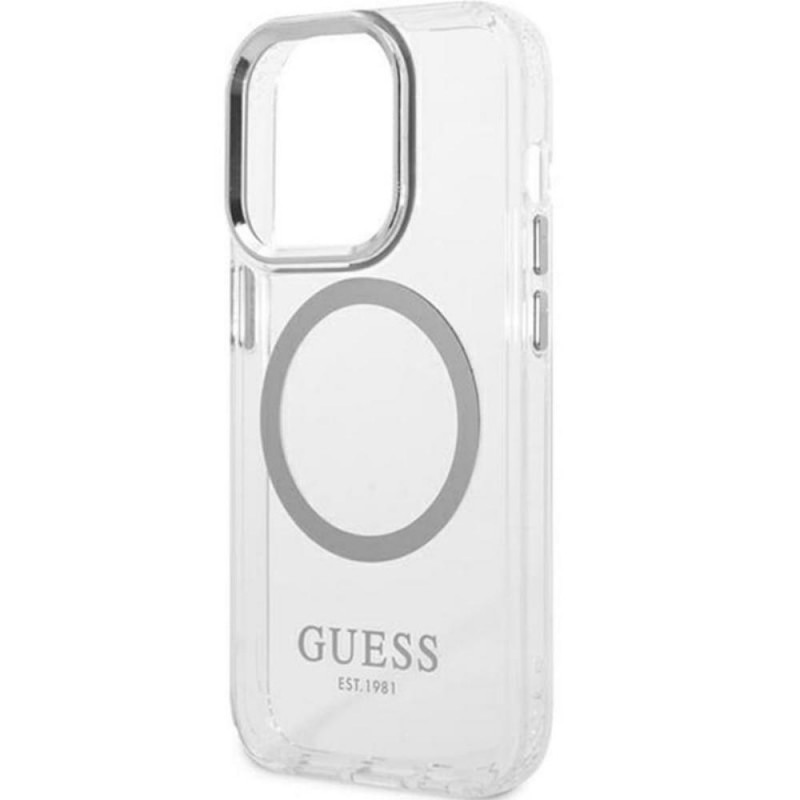 Оригинален кейс Guess Metal Outline Magsafe, За iPhone 14 Pro (6.1), Сребрист