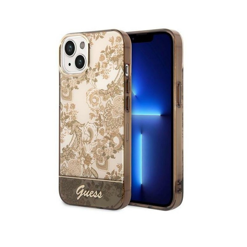 Оригинален кейс Guess Porcelain Collection, За iPhone 14 (6.1), Златист