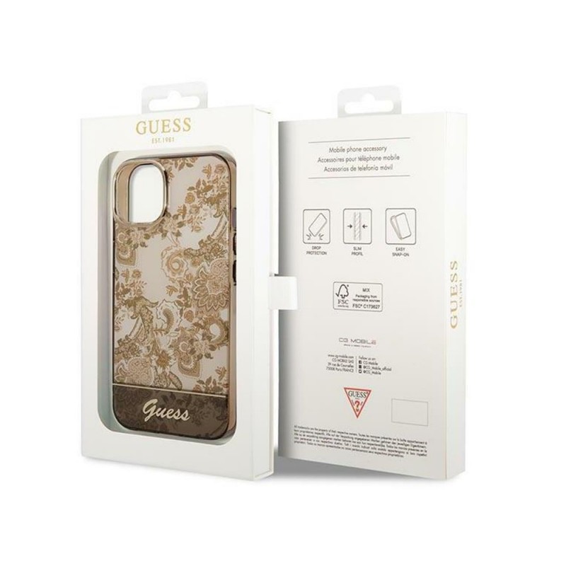 Оригинален кейс Guess Porcelain Collection, За iPhone 14 (6.1), Златист