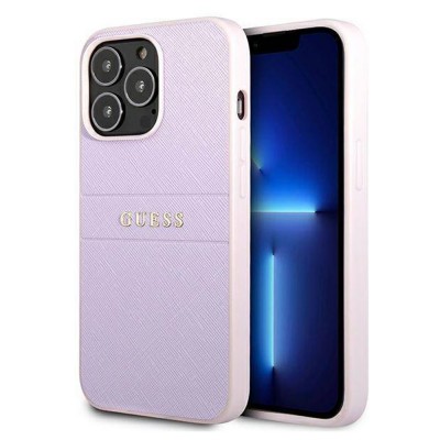 Оригинален кейс Guess Saffiano Hot Stamp and Metal Logo, За iPhone 13 Pro (6.1), Светлолилав