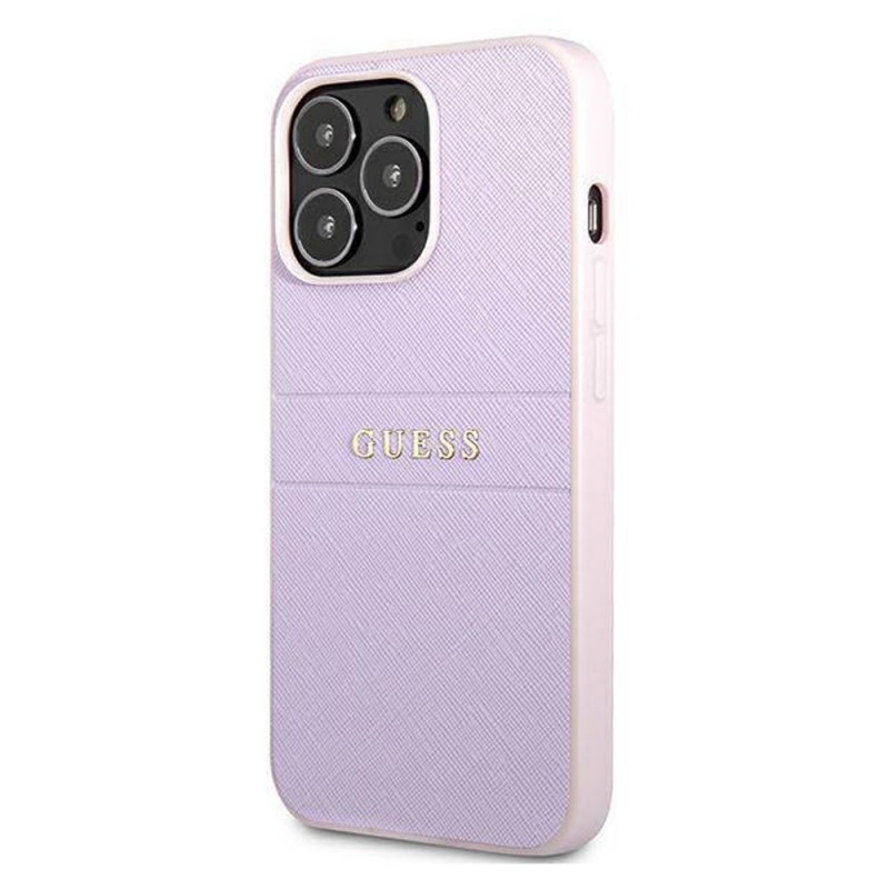 Оригинален кейс Guess Saffiano Hot Stamp and Metal Logo, За iPhone 13 Pro (6.1), Светлолилав