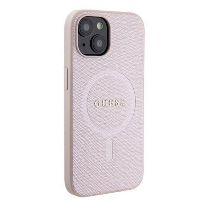 Оригинален кейс Guess Saffiano MagSafe, За iPhone 15 (6.1), Розов