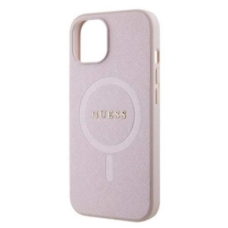 Оригинален кейс Guess Saffiano MagSafe, За iPhone 15 (6.1), Розов