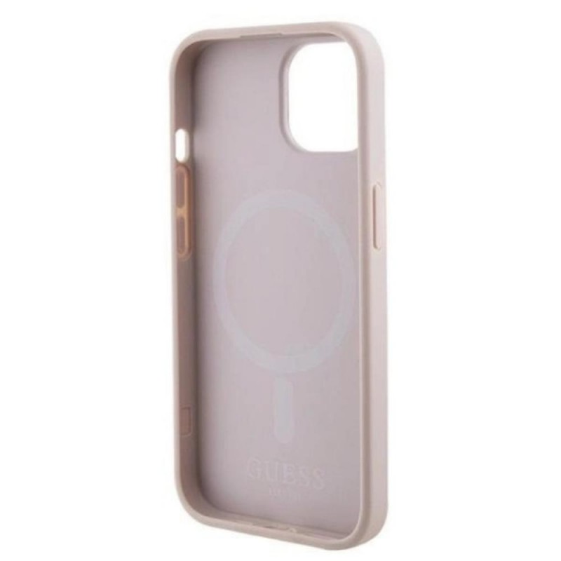 Оригинален кейс Guess Saffiano MagSafe, За iPhone 15 (6.1), Розов