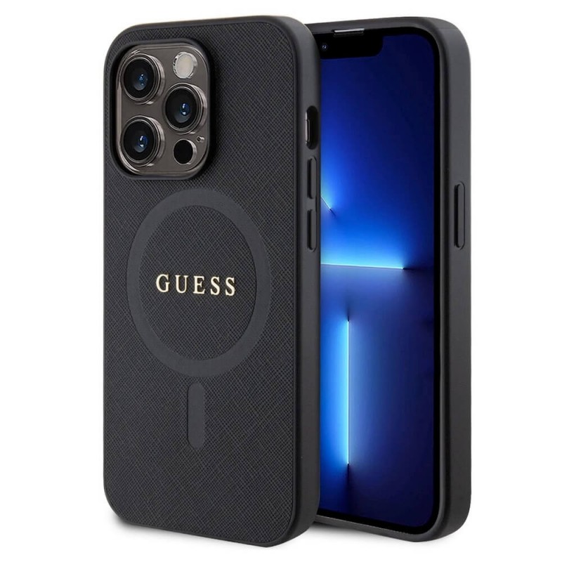 Оригинален кейс Guess Saffiano MagSafe, За iPhone 15 Pro Max (6.7), Черен