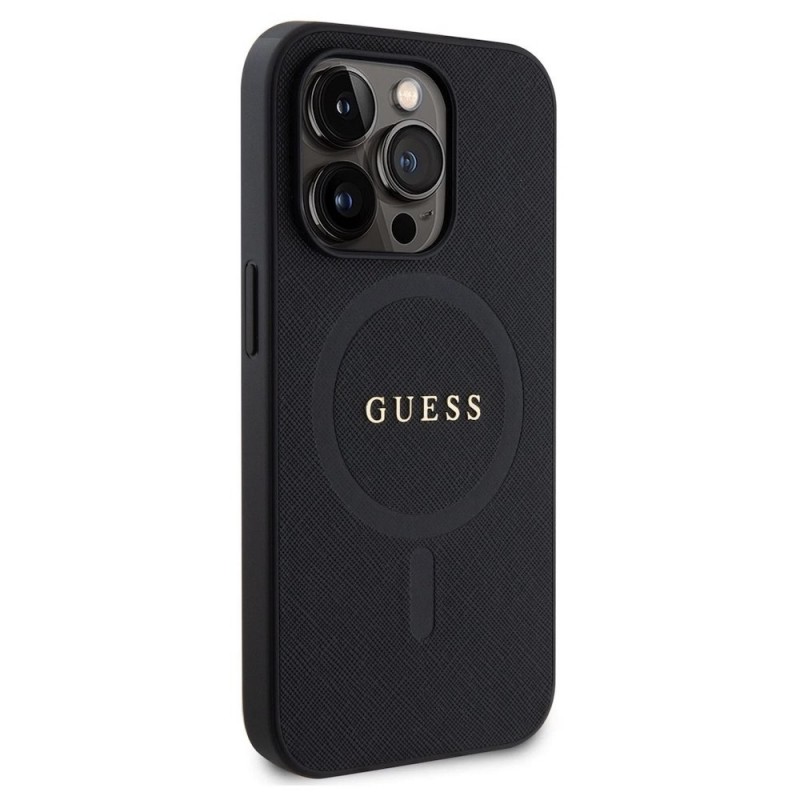 Оригинален кейс Guess Saffiano MagSafe, За iPhone 15 Pro Max (6.7), Черен