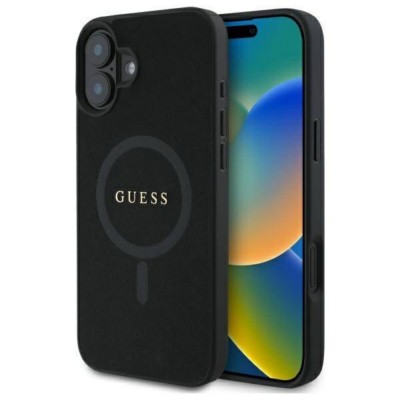 Оригинален кейс Guess Saffiano MagSafe, За iPhone 16 (6.1), Черен
