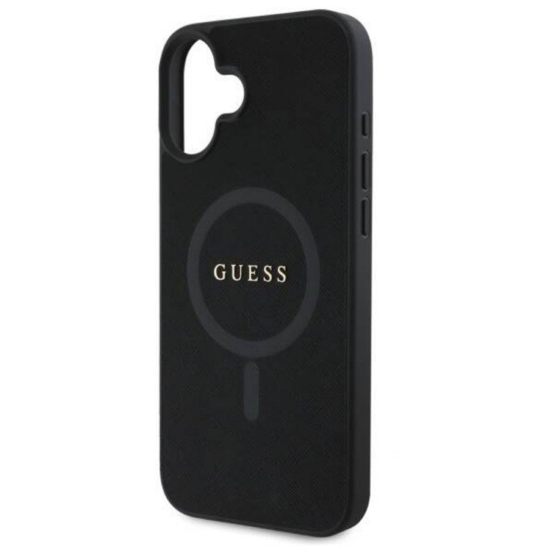 Оригинален кейс Guess Saffiano MagSafe, За iPhone 16 (6.1), Черен