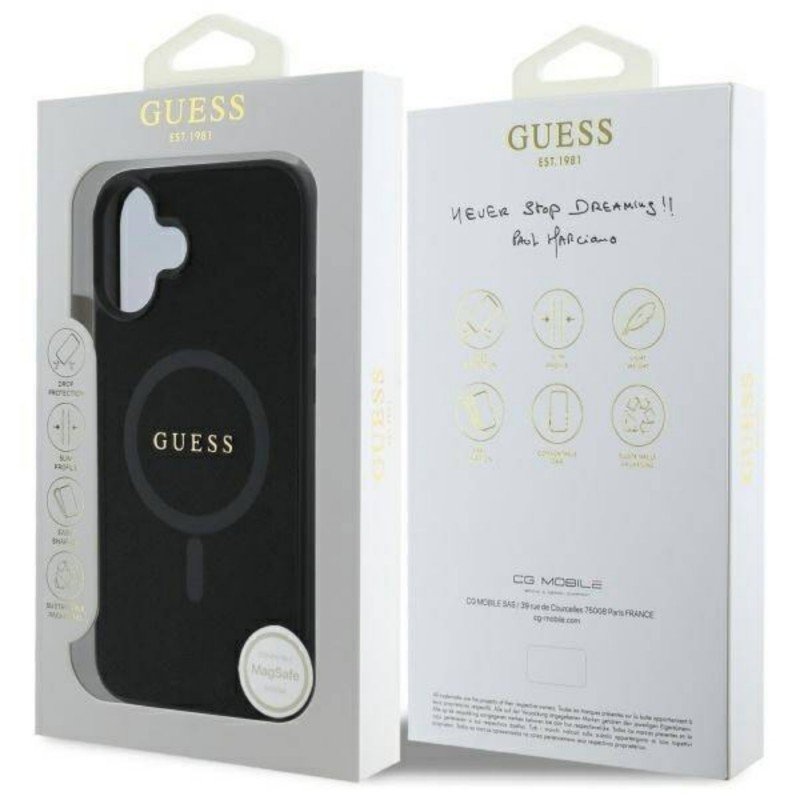 Оригинален кейс Guess Saffiano MagSafe, За iPhone 16 (6.1), Черен