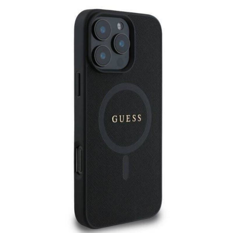 Оригинален кейс Guess Saffiano MagSafe, За iPhone 16 Pro (6.3), Черен