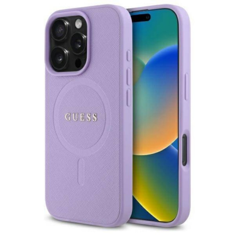 Оригинален кейс Guess Saffiano MagSafe, За iPhone 16 Pro (6.3), Лилав