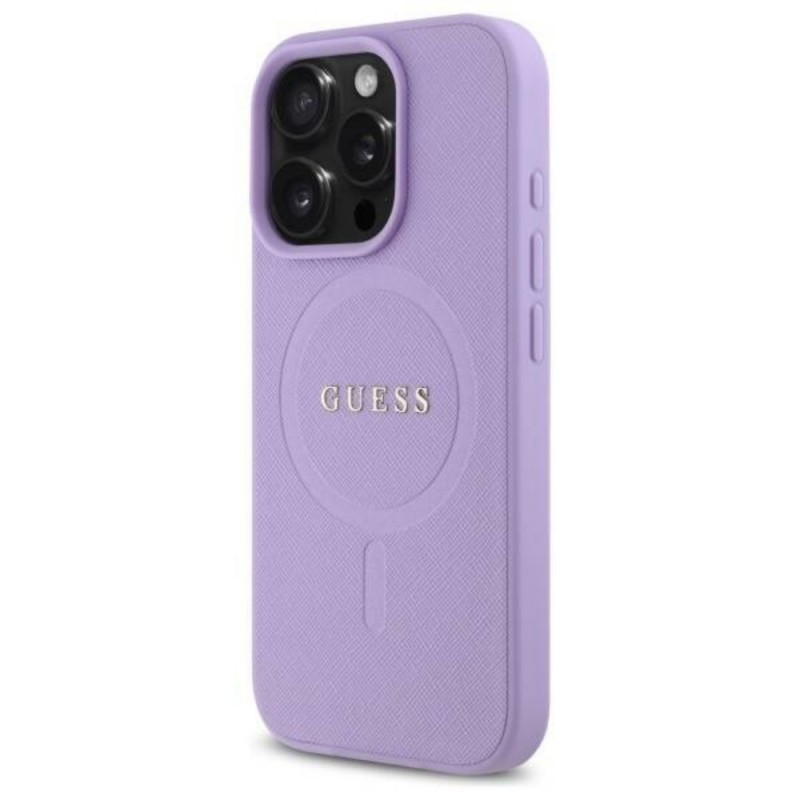 Оригинален кейс Guess Saffiano MagSafe, За iPhone 16 Pro (6.3), Лилав