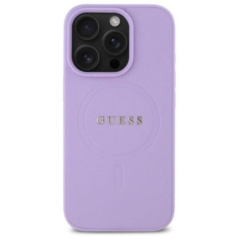 Оригинален кейс Guess Saffiano MagSafe, За iPhone 16 Pro (6.3), Лилав