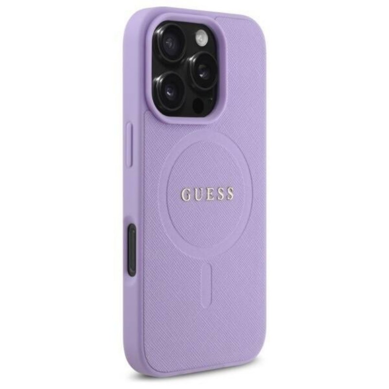 Оригинален кейс Guess Saffiano MagSafe, За iPhone 16 Pro (6.3), Лилав