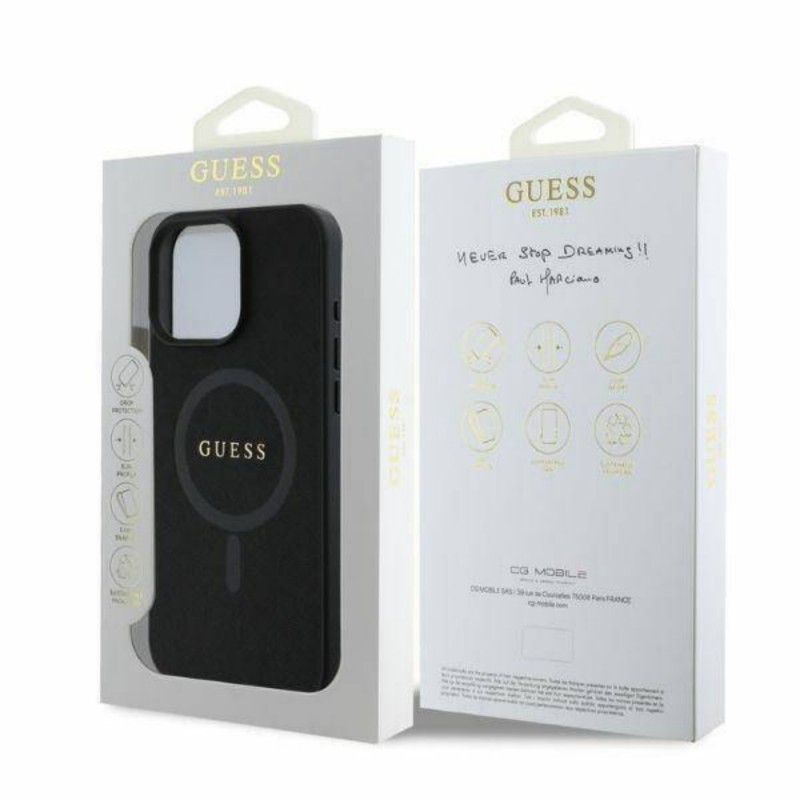 Оригинален кейс Guess Saffiano MagSafe, За iPhone 16 Pro Max (6.9), Черен