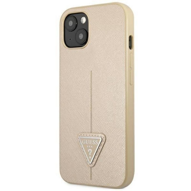 Оригинален кейс Guess Saffiano Triangle Logo, За iPhone 14 (6.1), Бежов