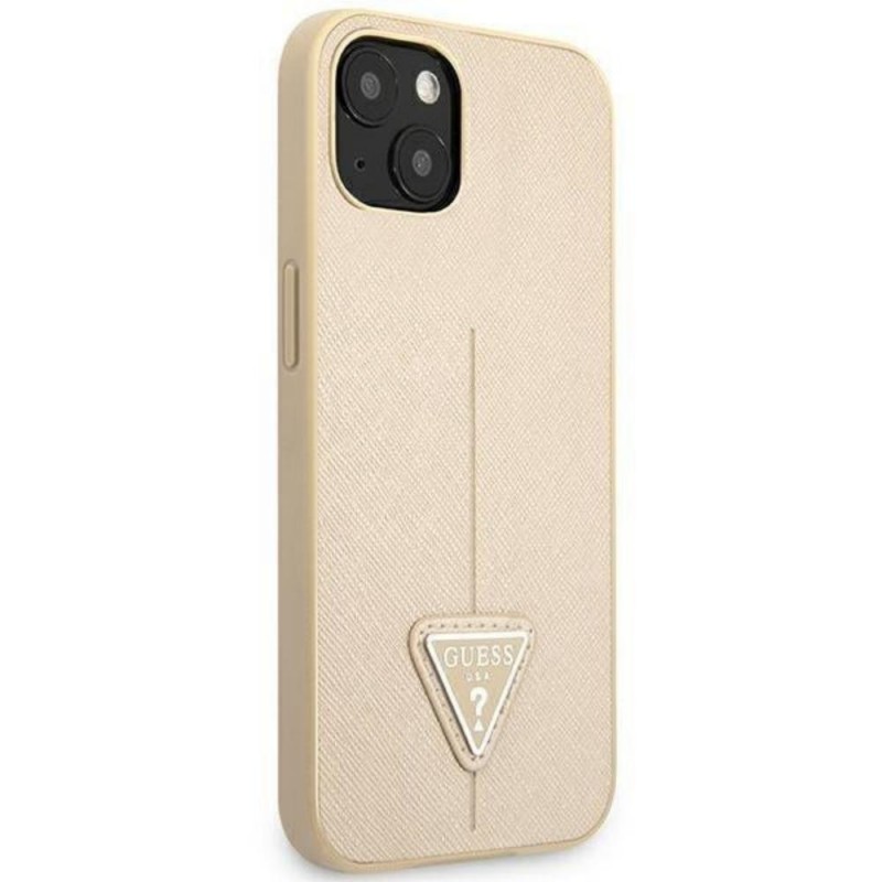 Оригинален кейс Guess Saffiano Triangle Logo, За iPhone 14 (6.1), Бежов