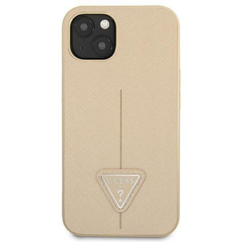 Оригинален кейс Guess Saffiano Triangle Logo, За iPhone 14 (6.1), Бежов
