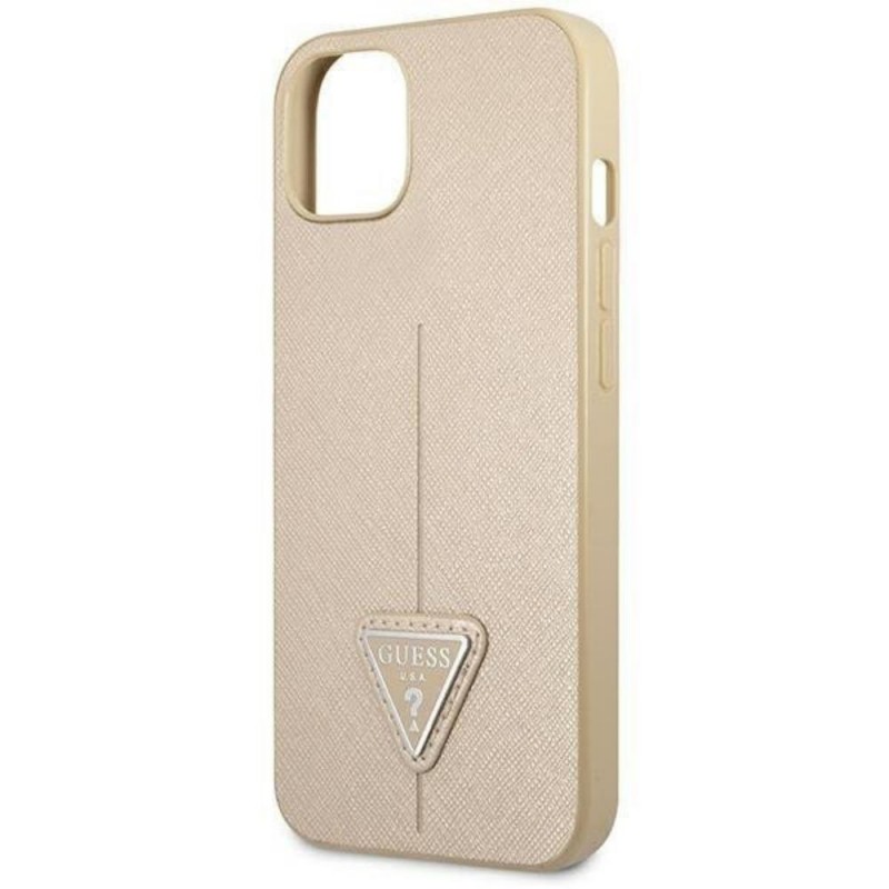 Оригинален кейс Guess Saffiano Triangle Logo, За iPhone 14 (6.1), Бежов
