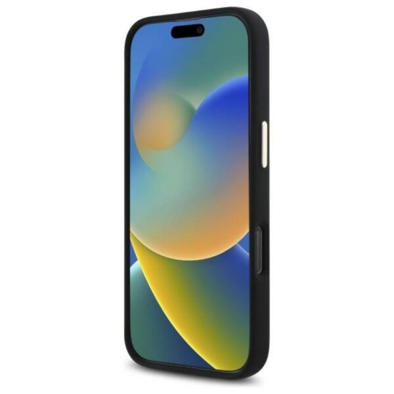 Оригинален кейс Guess Silicone Logo Strass 4G, За iPhone 16 Pro (6.3), Черен