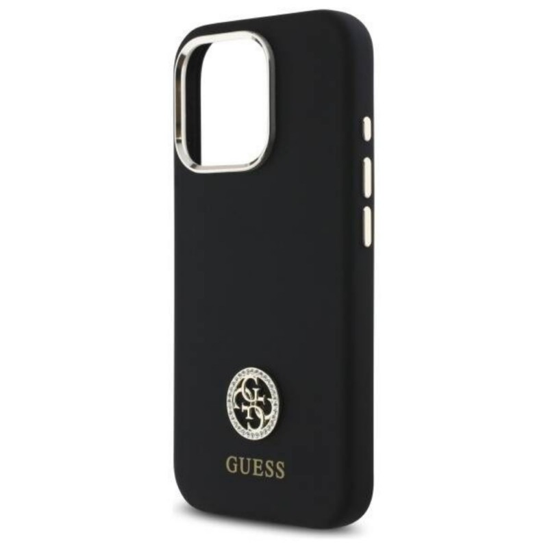 Оригинален кейс Guess Silicone Logo Strass 4G, За iPhone 16 Pro (6.3), Черен