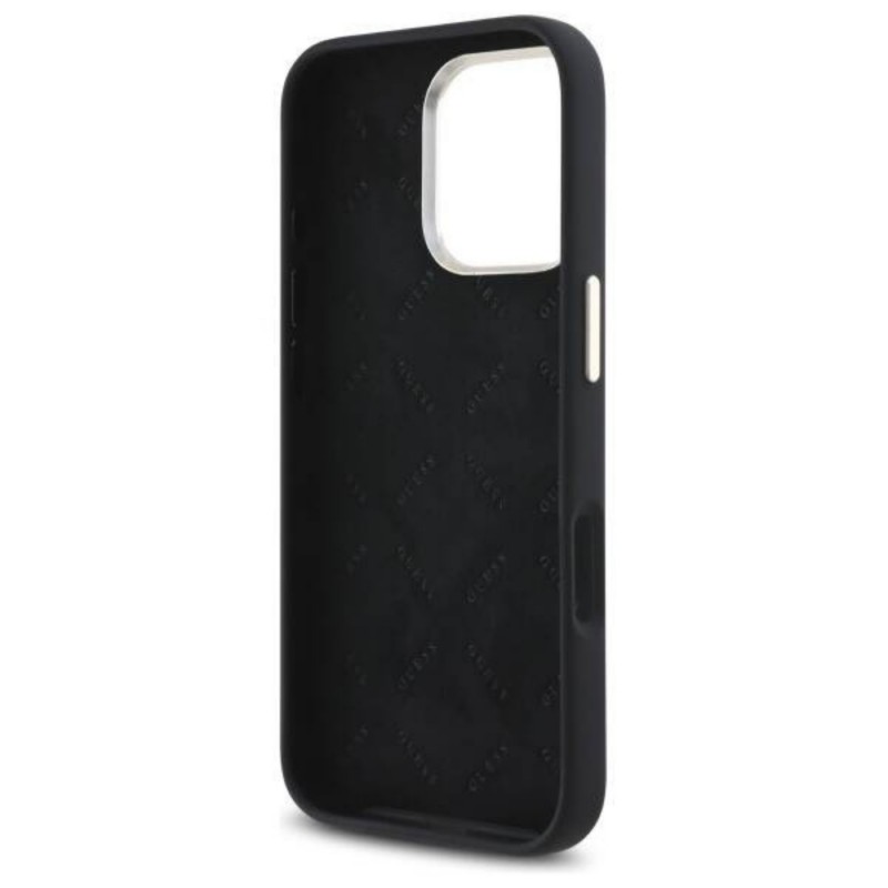 Оригинален кейс Guess Silicone Logo Strass 4G, За iPhone 16 Pro (6.3), Черен