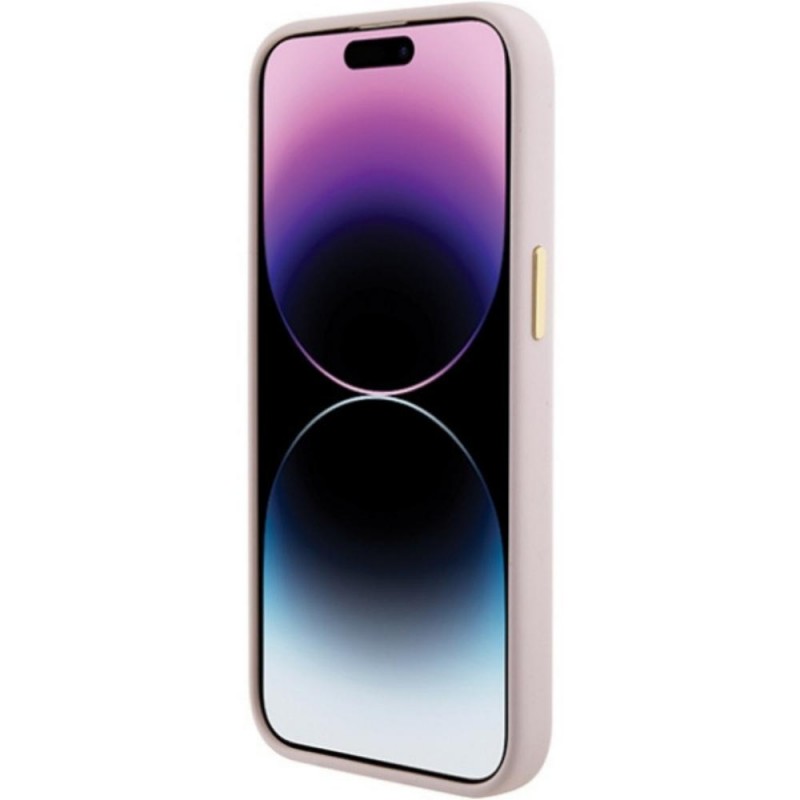 Оригинален кейс Guess Silicone Script Metal Logo and Frame, За iPhone 15 (6.1), Розов