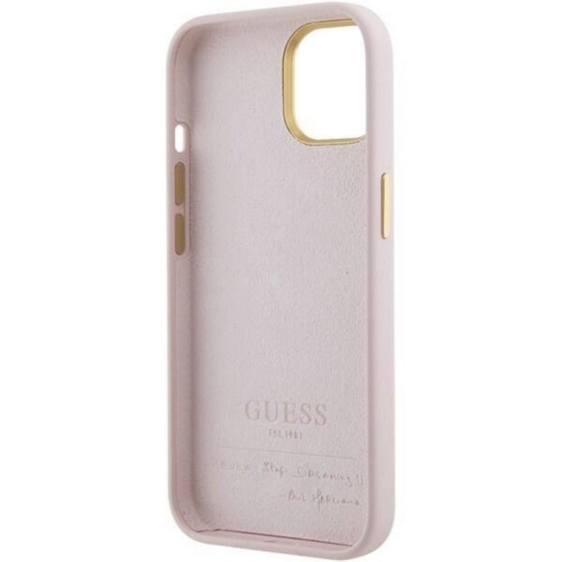 Оригинален кейс Guess Silicone Script Metal Logo and Frame, За iPhone 15 (6.1), Розов