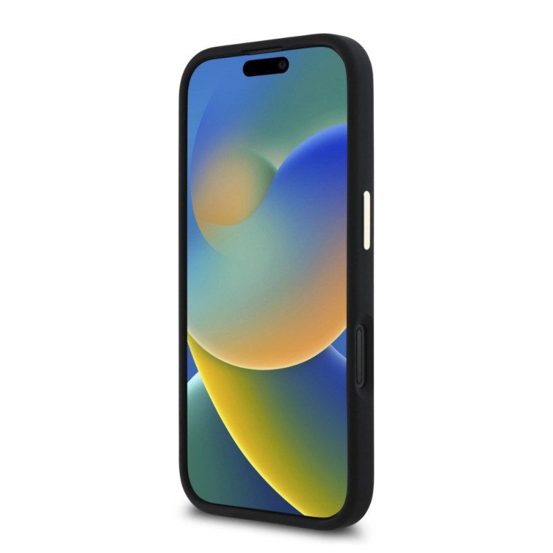 Оригинален кейс Guess Silicone Script Metal Logo and Frame, За iPhone 16 (6.1), Черен