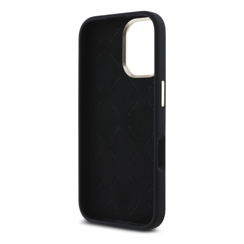 Оригинален кейс Guess Silicone Script Metal Logo and Frame, За iPhone 16 (6.1), Черен