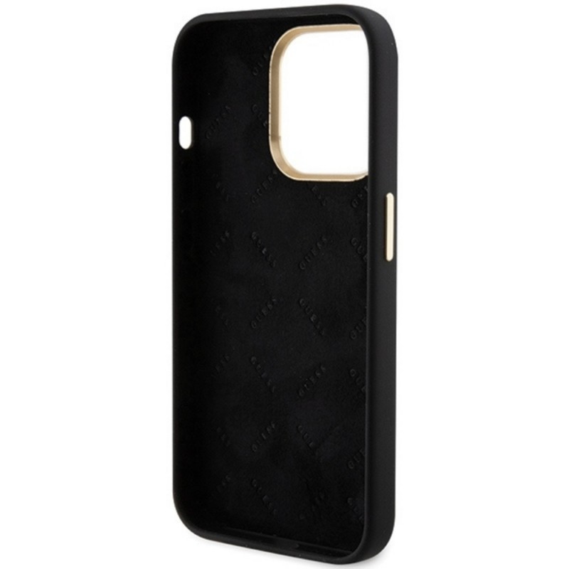 Оригинален кейс Guess Silicone Script Metal Logo and Frame, За iPhone 16 Pro (6.3), Черен