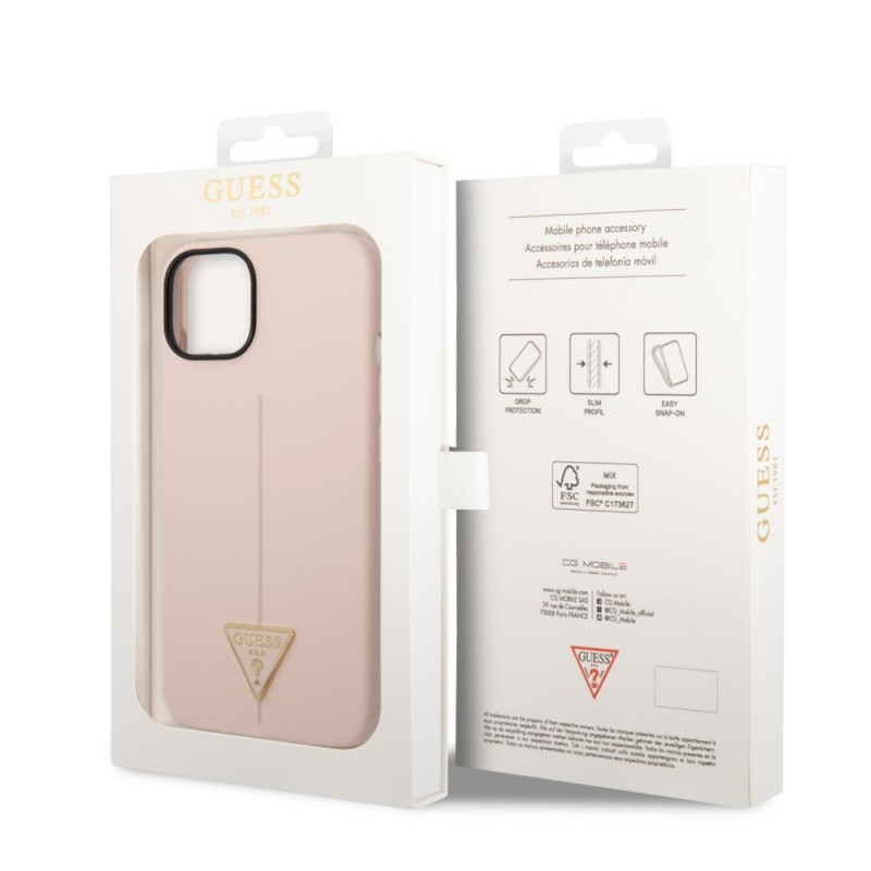 Оригинален кейс Guess Silicone Triangle, За iPhone 14 (6.1), Розов