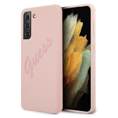 Оригинален кейс Guess Silicone Vintage с розов надпис, За Samsung Galaxy S21 Ultra (G998B), Розов